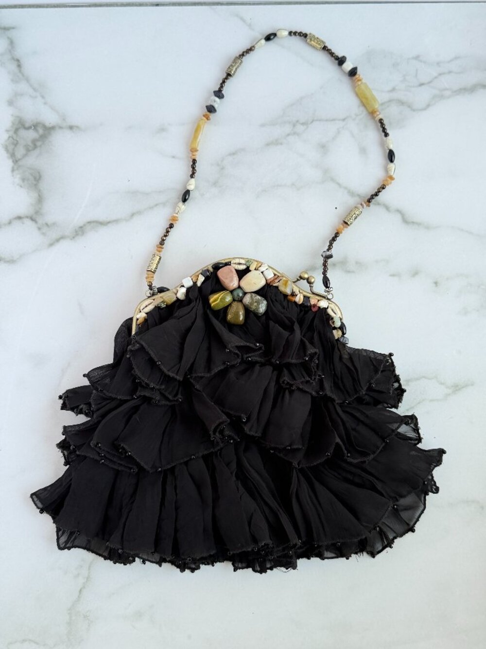 Vintage Mary Frances "Rock My Soul" Ruffle Stone Handbag